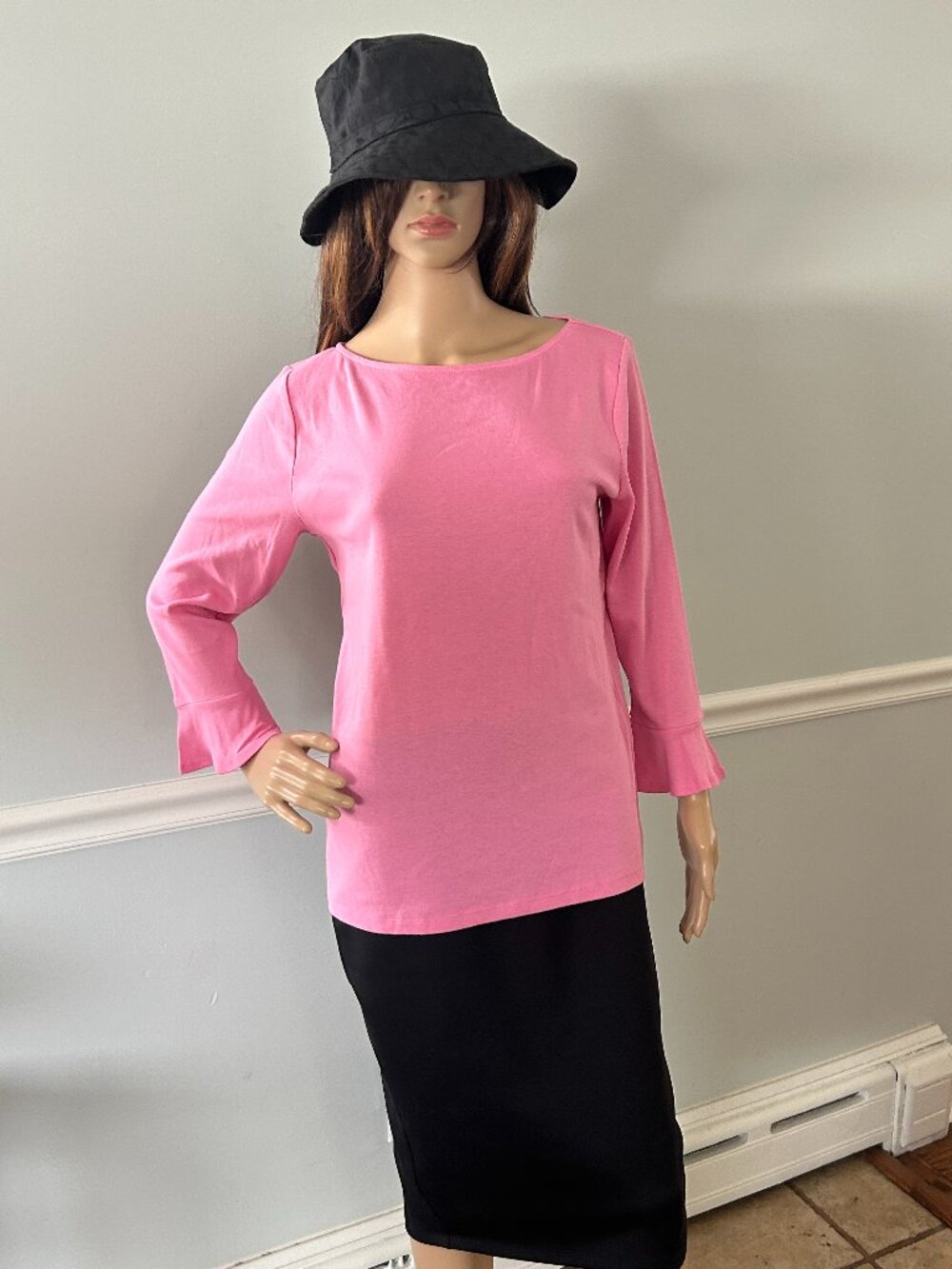 Lauren Ralph Lauren Pink 3/4 Sleeve Top W/Ruffle Sleeve Detail NWT Size L